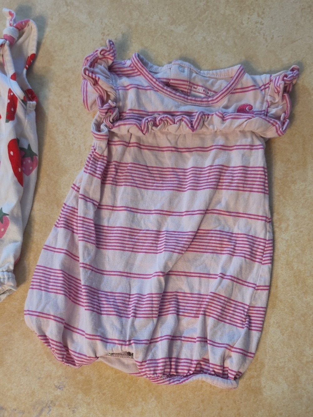 Carhartt Pink & White Striped Ruffle Baby One-Piece